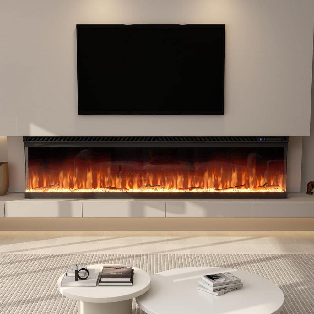 FUFU&GAGA 72 in. Wall-Mount 3-Sided Electric Fireplace in Black