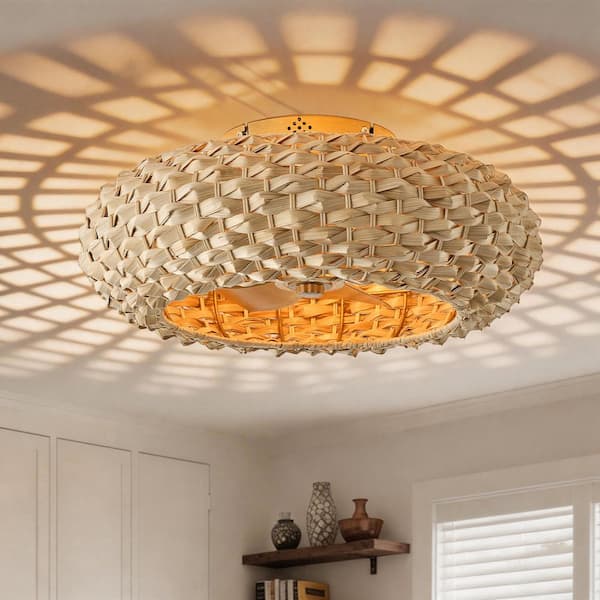 20 in. Indoor 4-Light Fandelier Gold Low Profile Standard Flush Mount Ceiling Fan with Light and Remote