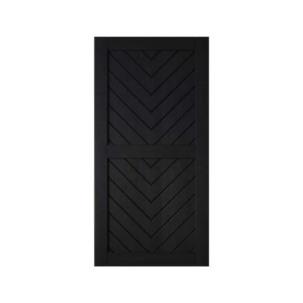 JT3 40 in. x 80 in. C-Panel Solid Core Black Fishbone Design Pine Wood Interior Sliding Barn Door Slab