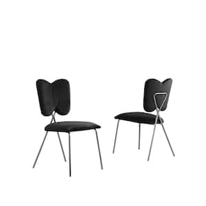 Butterfly Black Velvet Upholstered Side Chair with Iron Base Chairs (Set of 4)