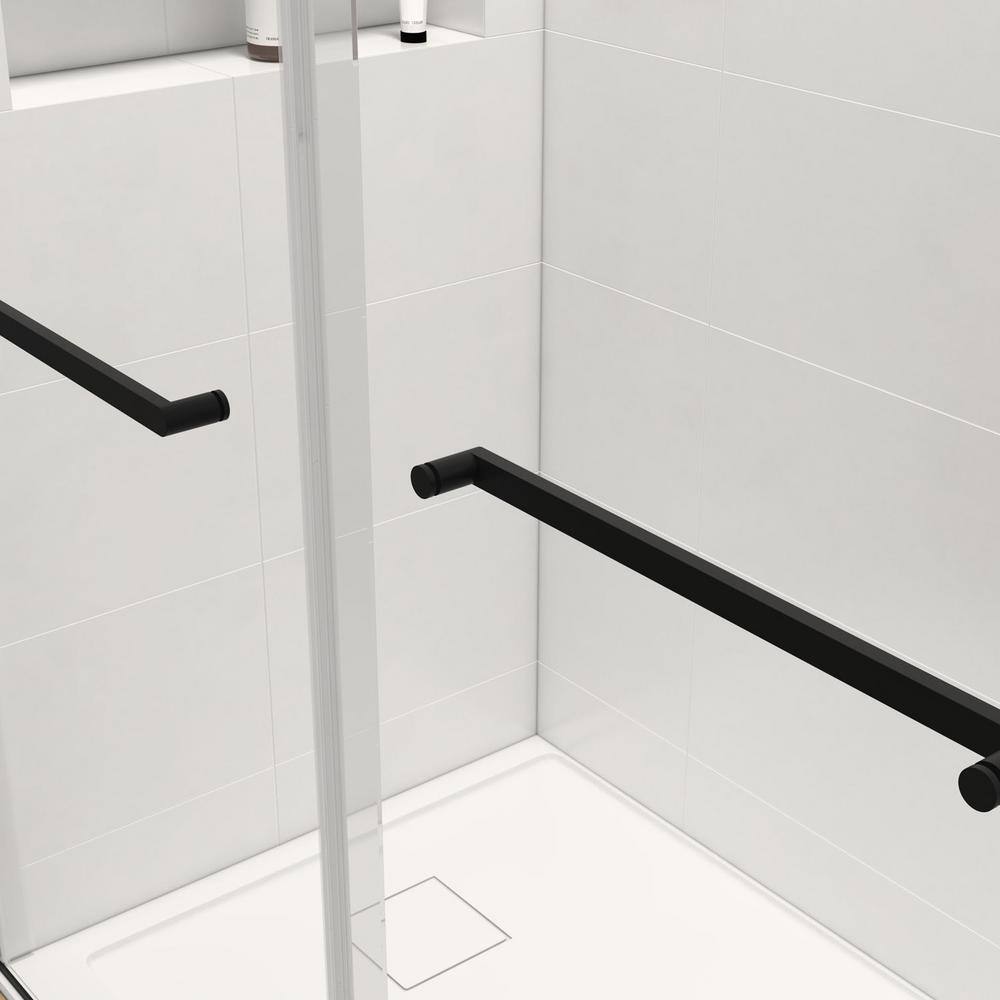 76'' Matte Black and Clear Glass Semi-Frameless Shower Enclosure