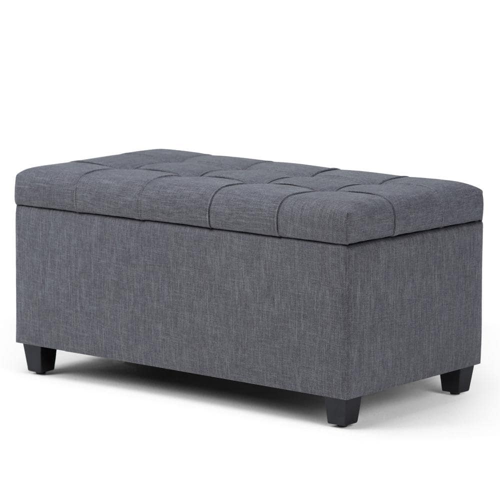 Slate Gray Tufted Wood Bench Ottoman with Interior Storage