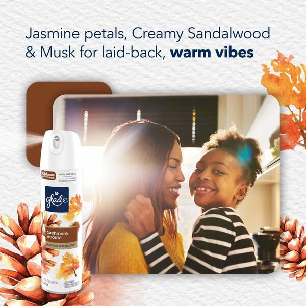 SC Johnson 7. 3oz. Glade Odor Fighting Soft Mist Air Freshener Room Spray, Cashmere Woods 391461