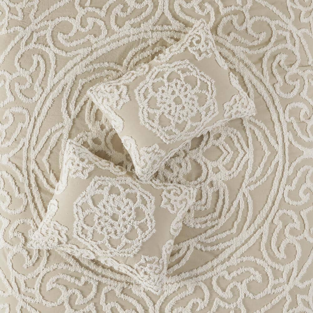 Taupe Cotton Chenille Medallion Queen Duvet Cover Set