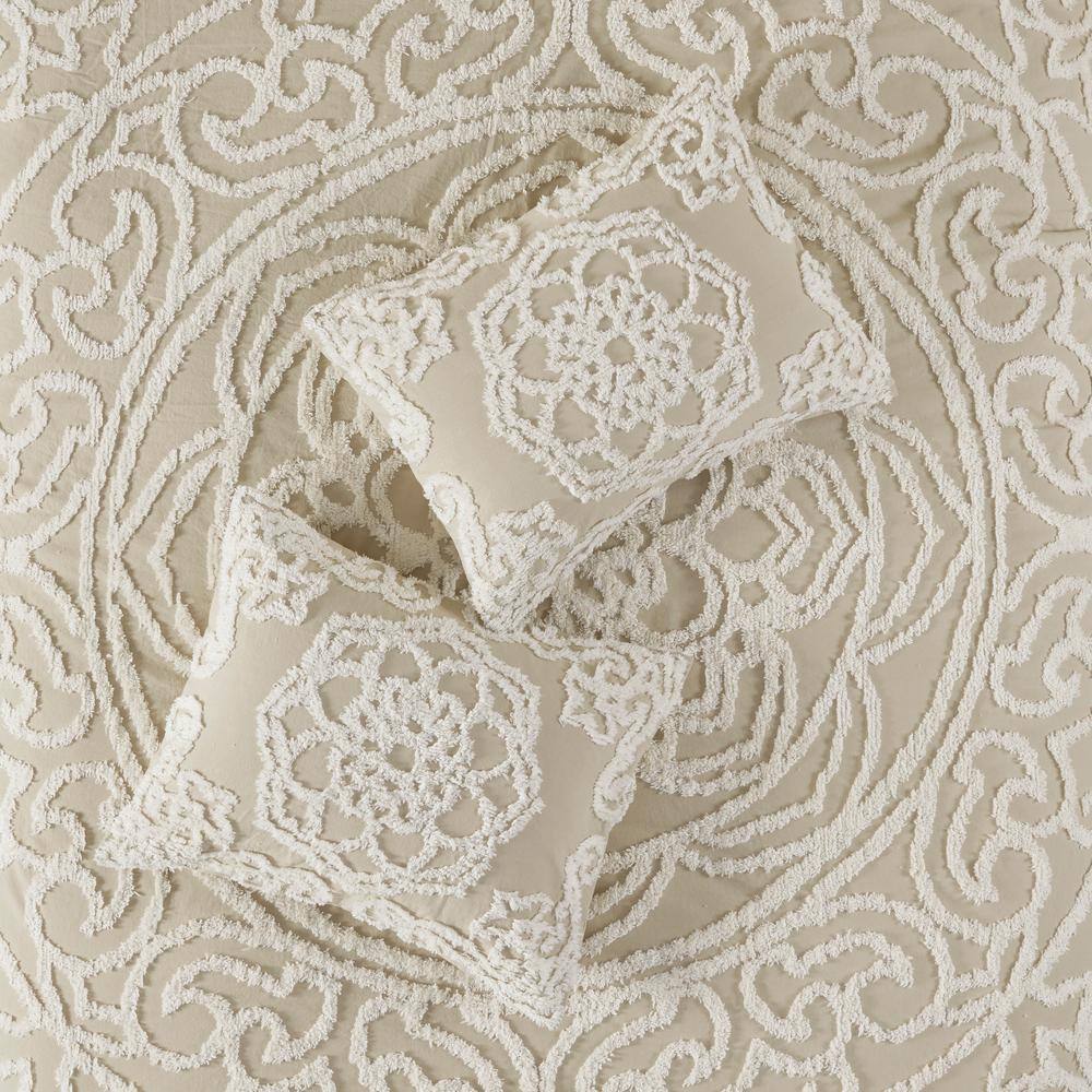 Taupe King Cotton Chenille Medallion Duvet Cover Set