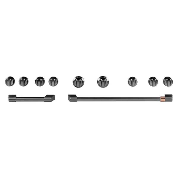 Cafe Front Control Gas Range Handle and Knob Kit in Brushed Black