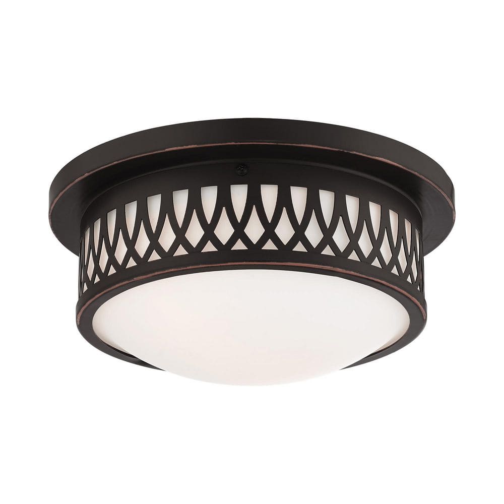 Westfield Olde Bronze 2-Light Flush Mount with Satin White Glass