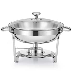 5 qt Stainless Steel Round Chafing Dish Buffet Set for Catering with Glass Lid & Lid Holder