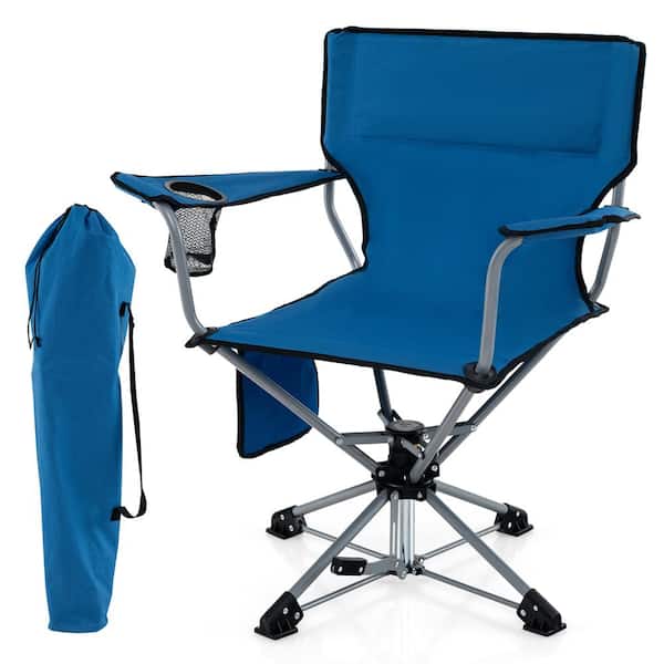 360° Swivel Outdoor Hunting Seat Folding Blind Chair with Cup Holder and Pocket Storage Bag Non-slip Foot Pad Blue