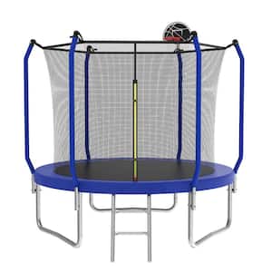 10 ft. Outdoor Round Blue Trampoline with Safety Enclosure Net, Basketball Hoop