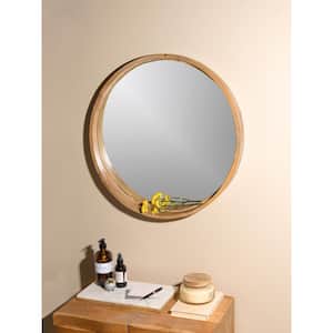 Small Round Light Brown Wood Modern Mirror (19.75 in. H x 19.75 in. W)