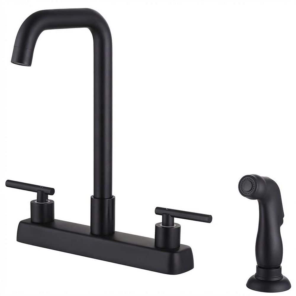 2-Handles Deck Mount 8  in.  Centerset Standard Kitchen Faucet with Side Sprayer 3 Hole or 4 Hole in Matte Black price history on PriceWatchPro