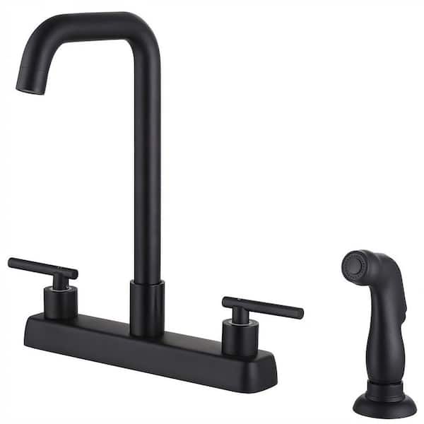 2-Handles Deck Mount 8 in. Centerset Standard Kitchen Faucet with Side Sprayer 3 Hole or 4 Hole in Matte Black