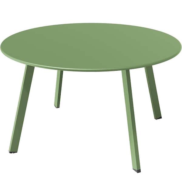 27.5 in. Round Steel Patio Coffee Table, Weather Resistant Large Outdoor Side Table, Sage Green