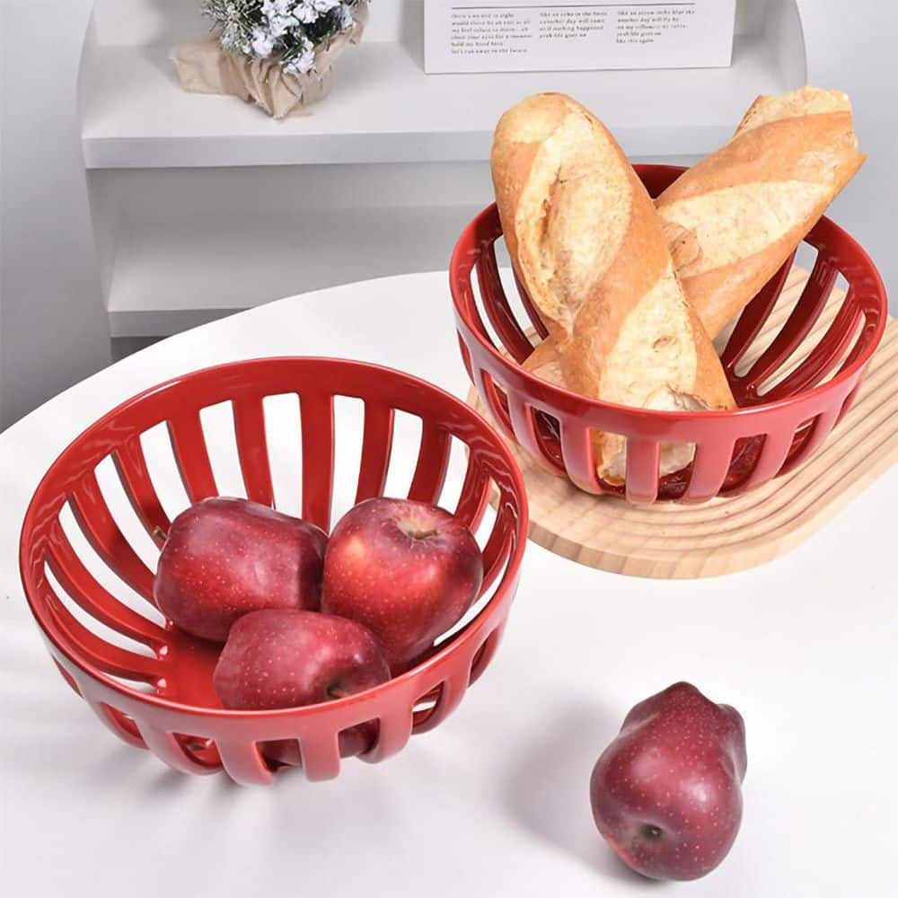 Piece Fruit Bowls Set, Red Ceramic Kitchen Countertop Fruit Bowl and Display Basket for Bread, Candy, and Snacks price history on PriceWatchPro
