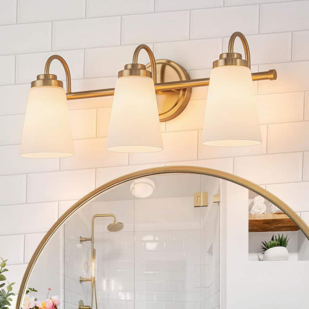 Aria 20 in. 3-Light Gold Bathroom Vanity Light with Cone Glass Shape price history on PriceWatchPro