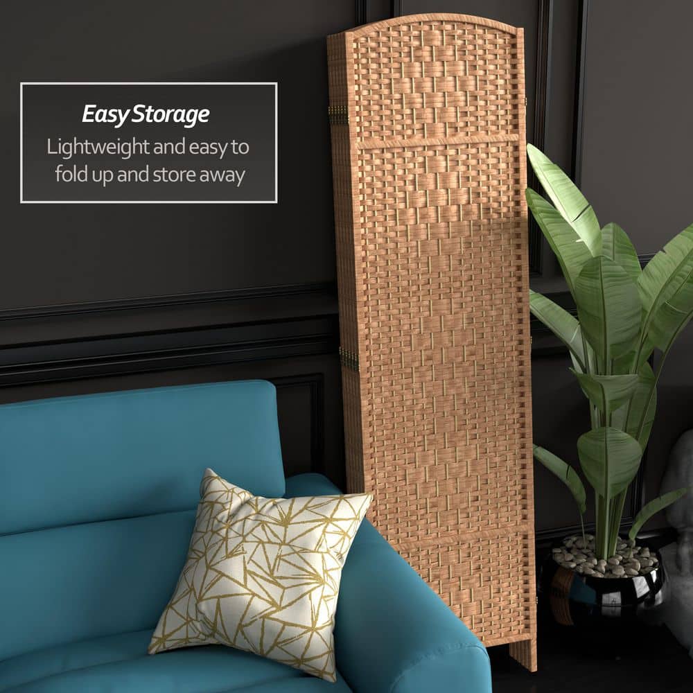 Natural Fiber 6-Panel Folding Room Divider with Diamond Weave