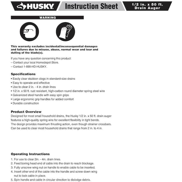 Husky 3 ft. Toilet Auger 82-972-111 - The Home Depot