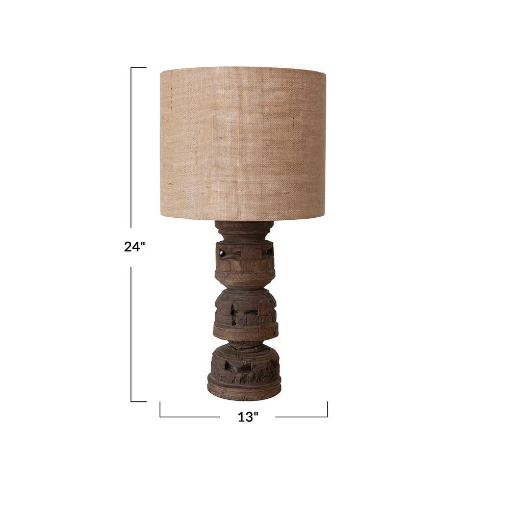 Natural Reclaimed Wood Table Lamp with Jute Shade