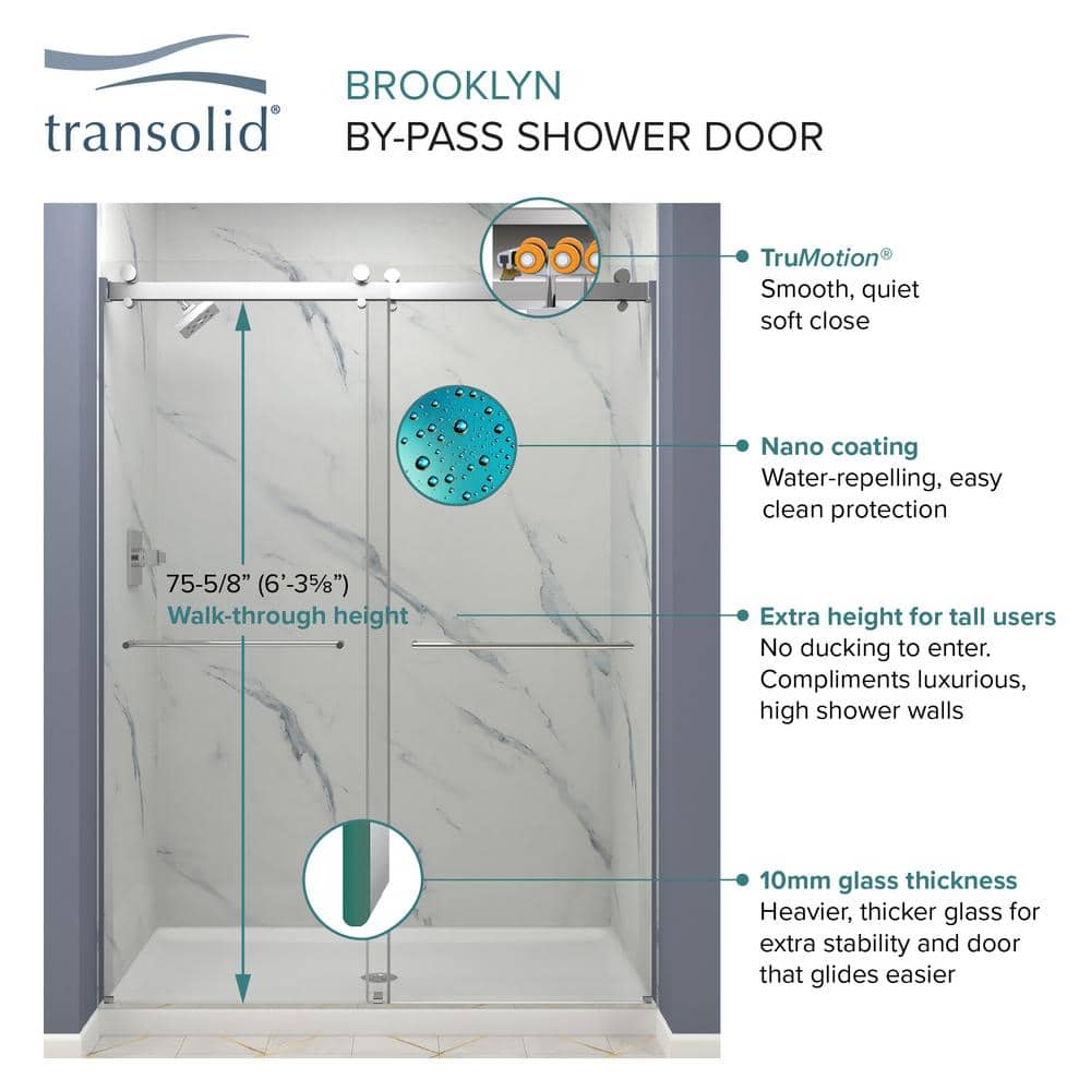 Brooklyn 60" Gold Frameless Double Sliding Shower Door with Clear Glass