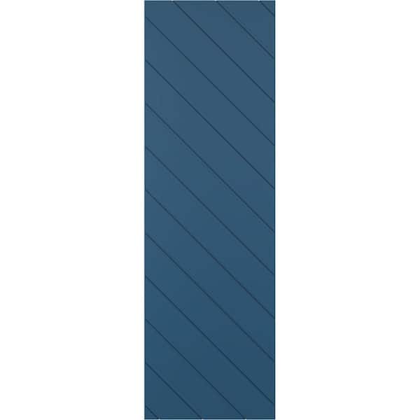 Ekena Millwork 15 in. W x 37 in. H True Fit PVC Diagonal Slat Modern Style Fixed Mount Board and Batten Shutters Sojourn Blue
