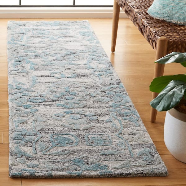 Marquee 2 ft. x 8 ft. Gray/Teal Striped High-Low Runner Rug
