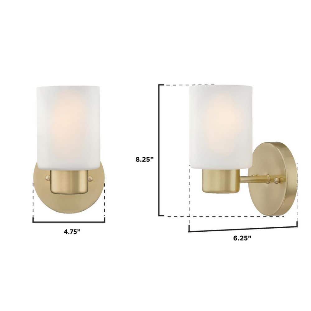 Champagne Brass Cylinder Wall Sconce with Frosted Glass