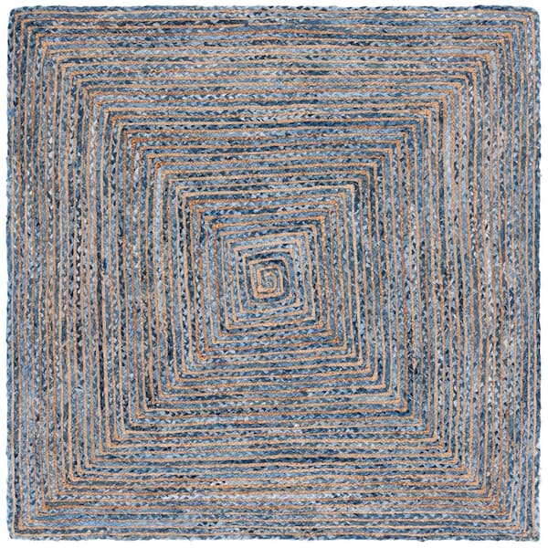 SAFAVIEH Cape Cod Blue/Natural 8 ft. x 8 ft. Striped Border Square Area Rug