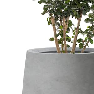 12.2 in. W Round Lightweight Natural Concrete Metal Indoor Outdoor Planter Pot with Drainage Hole and Rubber Plug