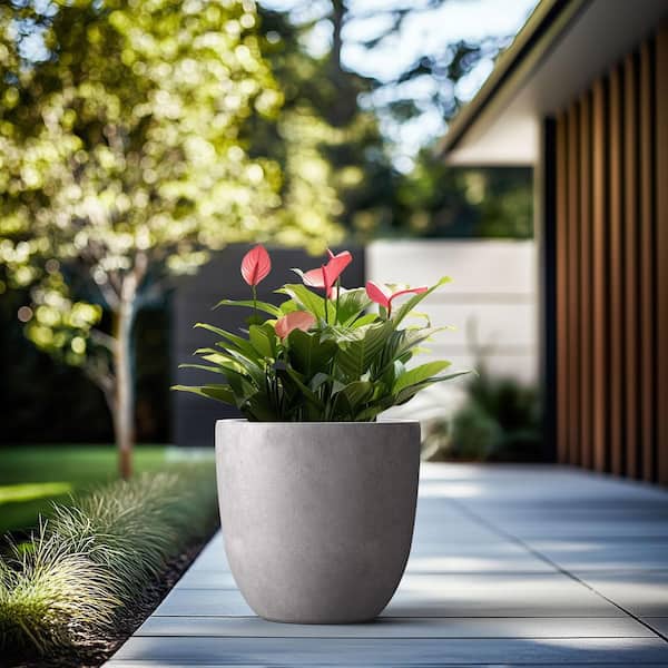 Morrava 18 in. Large Light Stone Gray Concrete Round Planter / Pot with Drainage Holes