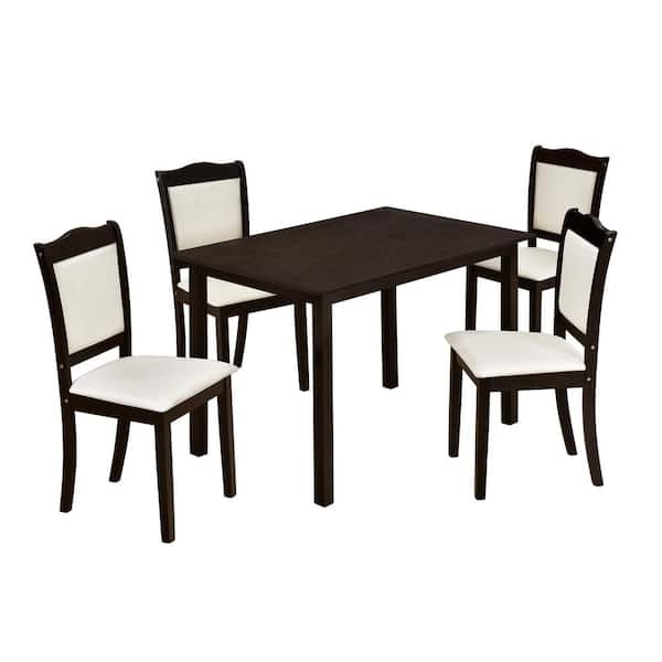 Unbranded 5-Piece Wood Dining Table Set Simple Style Kitchen Dining Set Rectangular Table with Upholstered Chairs
