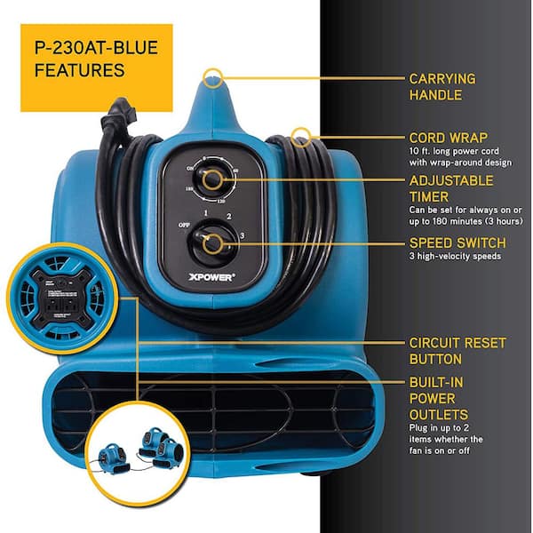 Xpower® #P-230AT Mini Carpet & Floor Drying Air Blower (1/4 HP