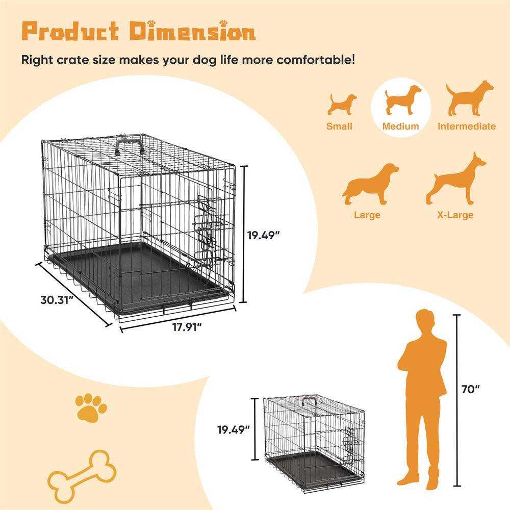 Small Black Wire Double Door Dog Crate with Tray
