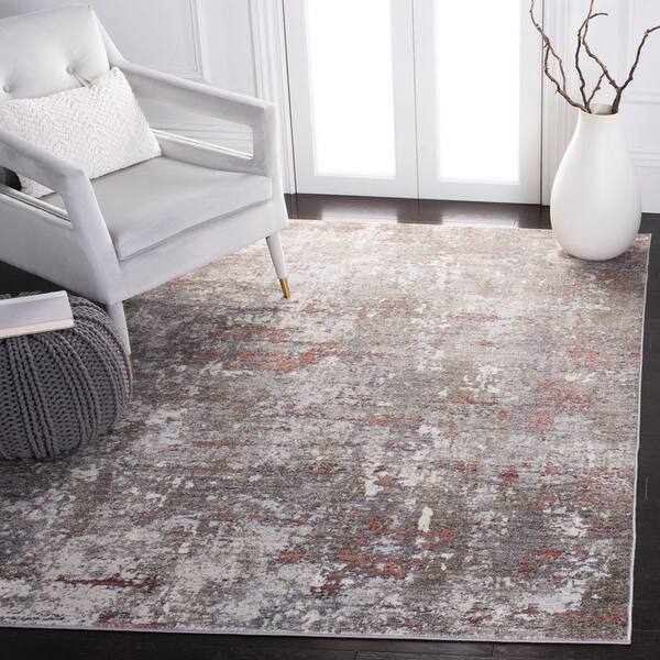 History 7 ft. x 7 ft. Light Gray/Terracotta Abstract Distressed Square Area Rug