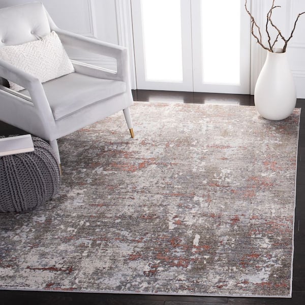 History 8 ft. x 10 ft. Light Gray/Terracotta Abstract Distressed Area Rug