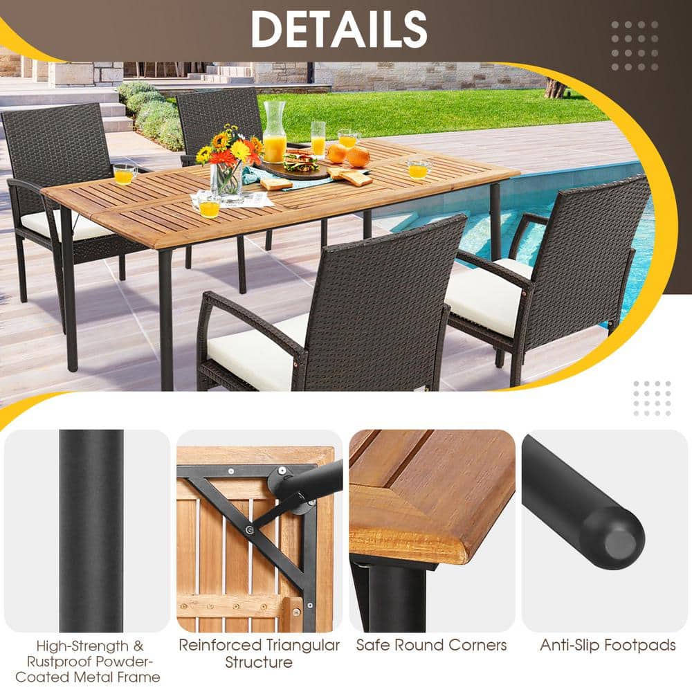 Natural Acacia Wood Outdoor Dining Table with Black Metal Legs