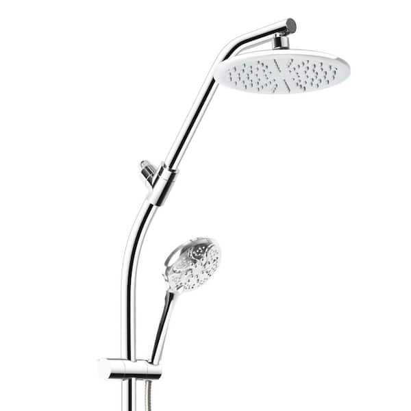 Shower Rail Kit 6-Spray Round High Pressure Handheld with Rain Showerhead, Slide Rail, Drill-free Installation in Chrome