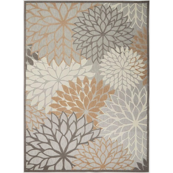 Aloha Natural 9 ft. x 12 ft. Floral Contemporary Indoor/Outdoor Patio Area Rug