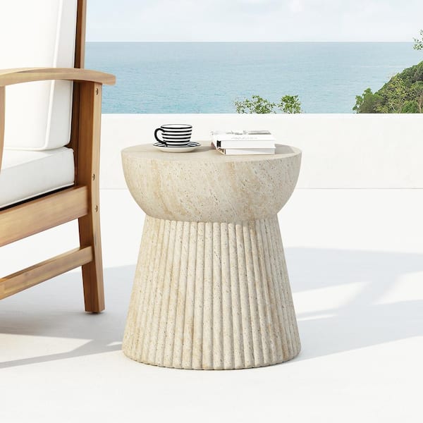 Noble House Yurna Outdoor Patio Concrete Accent Side Table Beige 114604