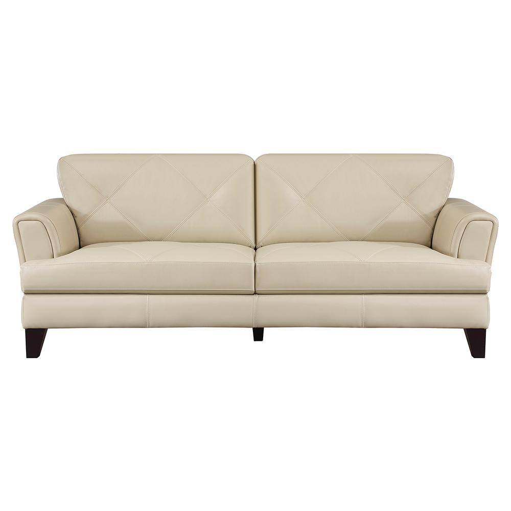 Marie 88 in. W Straight Arm Leather Rectangle Sofa in. Cream 9279CRM3