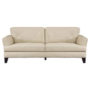 Marie 88 in. W Straight Arm Leather Rectangle Sofa in. Cream