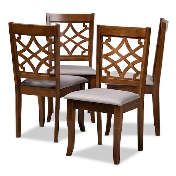 Baxton Studio Mael Grey and Walnut Fabric Dining Chair (Set of 4)