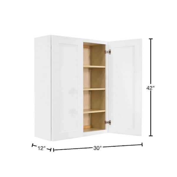 Lancaster White Plywood Shaker Stock Assembled Wall Kitchen Cabinet 30 in. W x 42 in. H x 12 in. D