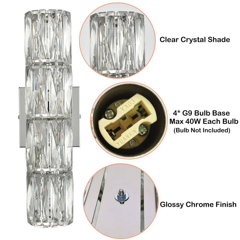 Chrome Crystal 4-Light Tube Wall Sconce