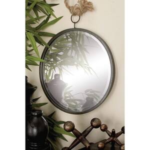 Large Round Silver Contemporary Mirror (42 in. H x 20 in. W)