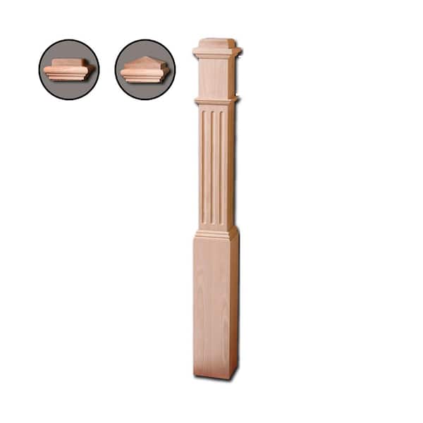 HOUSE OF FORGINGS 56 in. x 6-1/4 in. Red Oak Fluted Contemporary Style Wood Box Newel Post