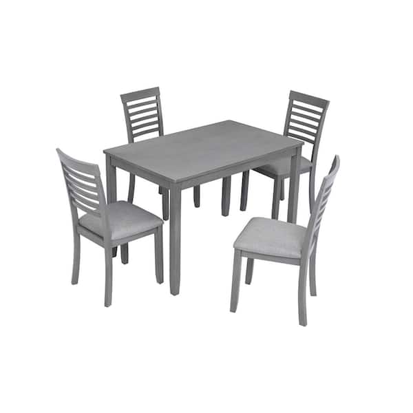 Boyel Living 5-Piece Gray Rectangular Wood Top Table Set Seats 4