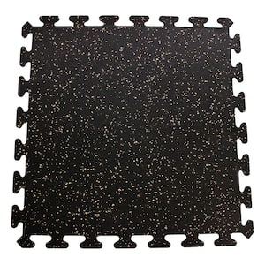 Black with Tan Speck 24 in. x 24 in. Recycled Center Floor Tiles (24 sq. ft.)