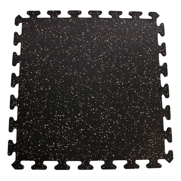 Unbranded Black with Tan Speck 24 in. x 24 in. Recycled Center Floor Tiles (24 sq. ft.)