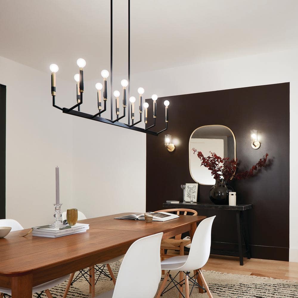 Elegant Black 12-Light Taper Candle Chandelier with Faux Leather Accents